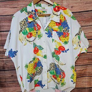 Emanuel RETRO Basket of Fruit Cute Short Sleeve Shirt Size L